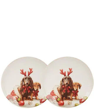 Christmas Puppies Collection Dachshund Puppy Accent Plates, Set of 2 | Dillard's