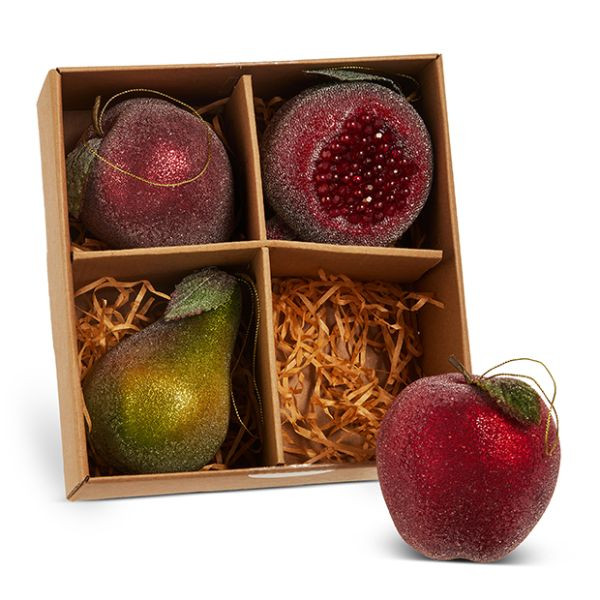 Festive Sugared Fruit Ornaments Boxed Set of 4 | Antique Farm House