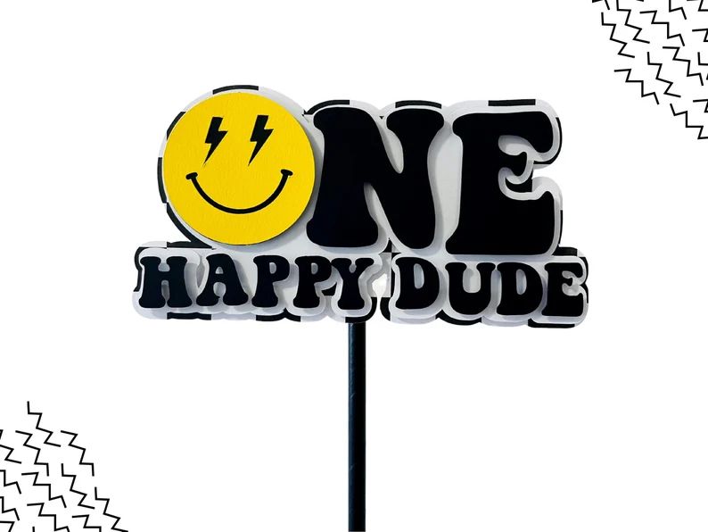 One happy dude cake topper, One happy dude birthday party decorations, Smiley face party decor, C... | Etsy (US)