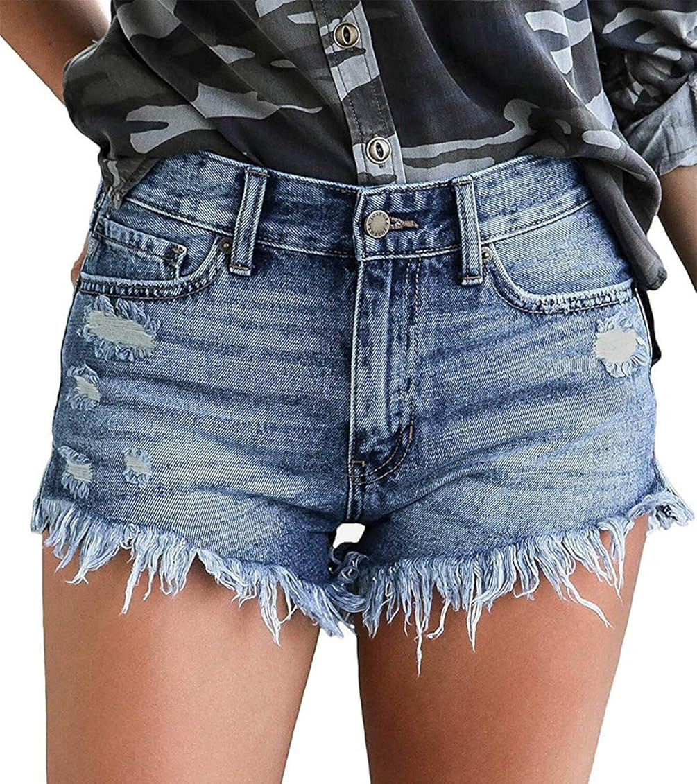 onlypuff Denim Shorts Hot Shorts for Women Casual Summer Mid Waisted Shorts with Pockets | Amazon (US)