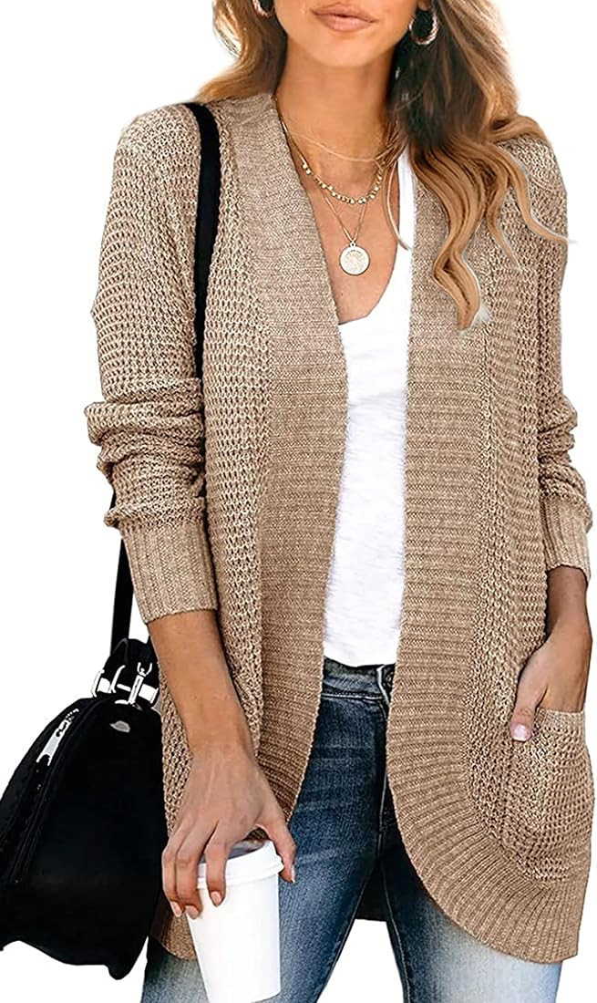 KIRUNDO 2022 Women’s Open Front Cardigan Long Sleeve Knitted Soft Sweater Loose Lightweight Slouchy  | Amazon (US)