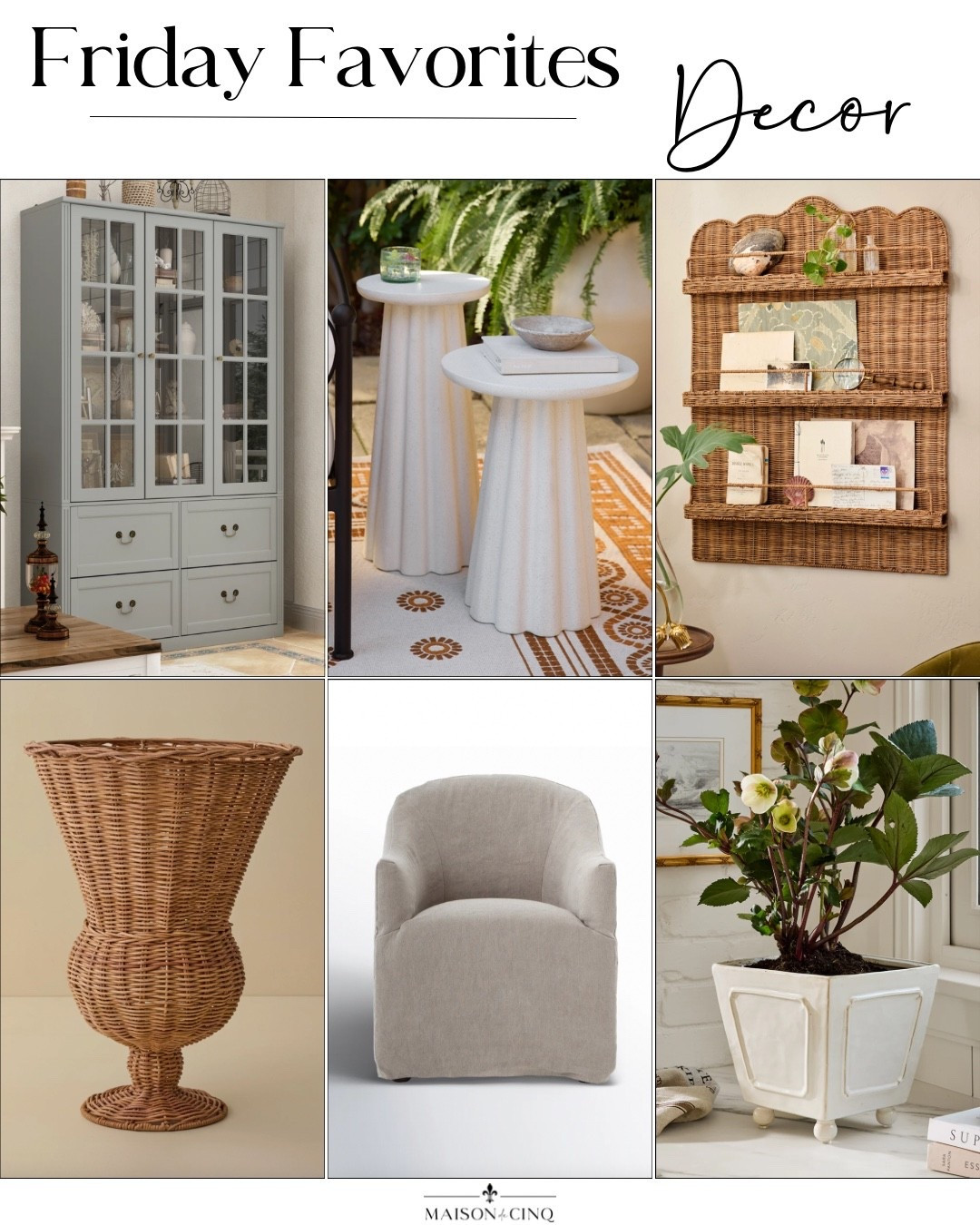 This week on Friday Favorites we’re sharing adorable rattan and wicker finds, the prettiest cabinet, new McGee finds for summer, and more!

Home decor, upholstered chair, rattan vase, outdoor table, outdoor furniture, planter 

#LTKHome