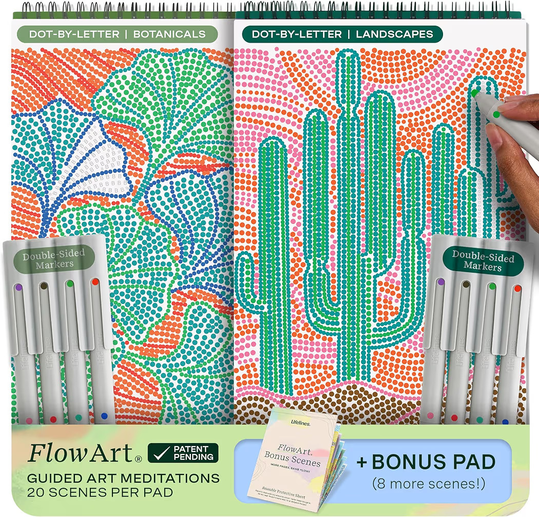 Lifelines FlowArt Activity Pad, 2-Pack & Bonus Pad - Guided Dot-by-Letter Art Meditations with Ma... | Amazon (US)