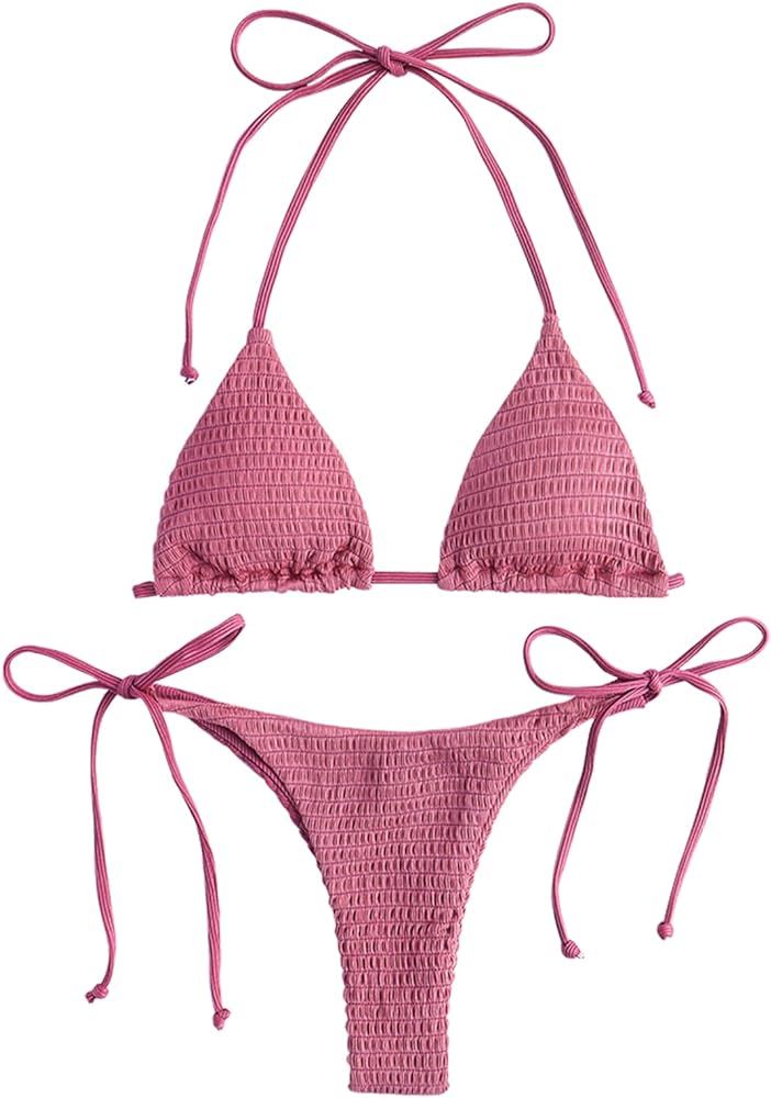 Pink Scrunched Triangle Bikini Rouched | Amazon (US)