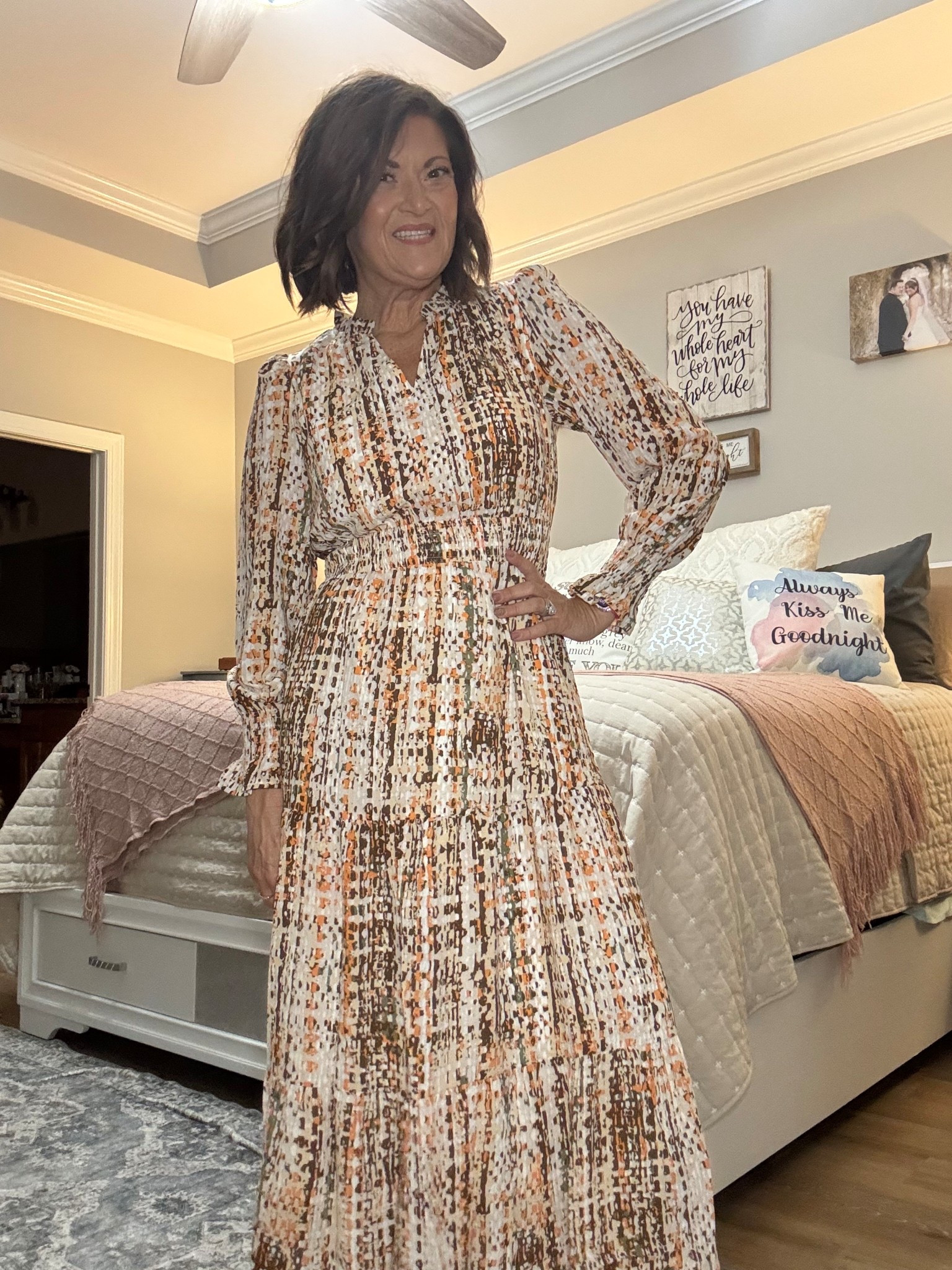 This fall maxi is giving all the cozy chic vibes 🍂✨ The print is such a perfect mix of neutrals and autumn tones, and I love the flowy fit paired with the smocked waist and sleeves — flattering and comfortable. It’s one of those dresses you can wear for work, church, dinner, or even a fall wedding guest look.

Easily styled with ankle boots for a more casual vibe or heels to dress it up. Versatile, effortless, and very elder millennial approved. 🧡

#AmazonFashion #LTKFallStyle #FallOutfits #MidiMaxiDress #ElderMillennialStyle #TeacherOutfits #FallWeddingGuest 

#LTKOver40 #LTKStyleTip #LTKWedding
