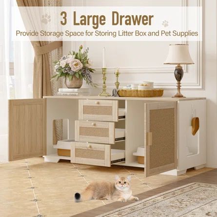 Tucker Murphy Pet™ Cat Litter Box Enclosure Indoor Wood Cat Furniture Cabinet With Scratching P... | Wayfair North America