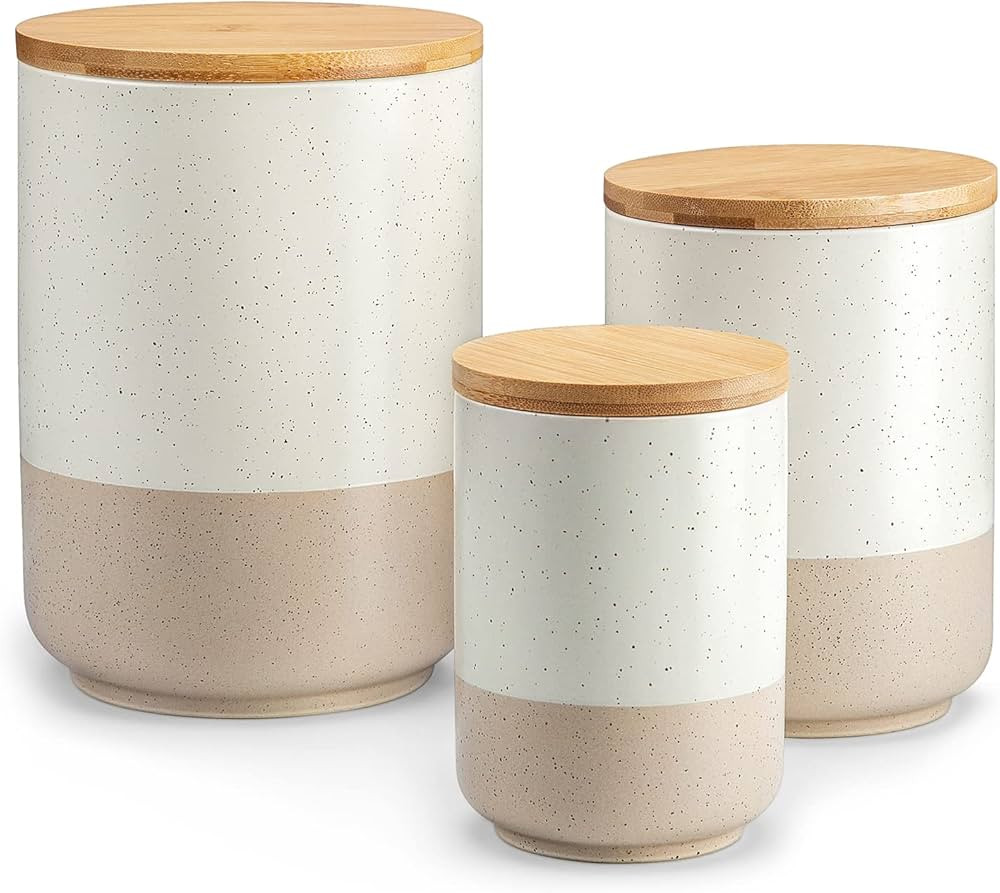 vancasso Sabine Ceramic Canister Set with Airtight Wood Lids - 3-Piece Kitchen Storage for Flour,... | Amazon (US)
