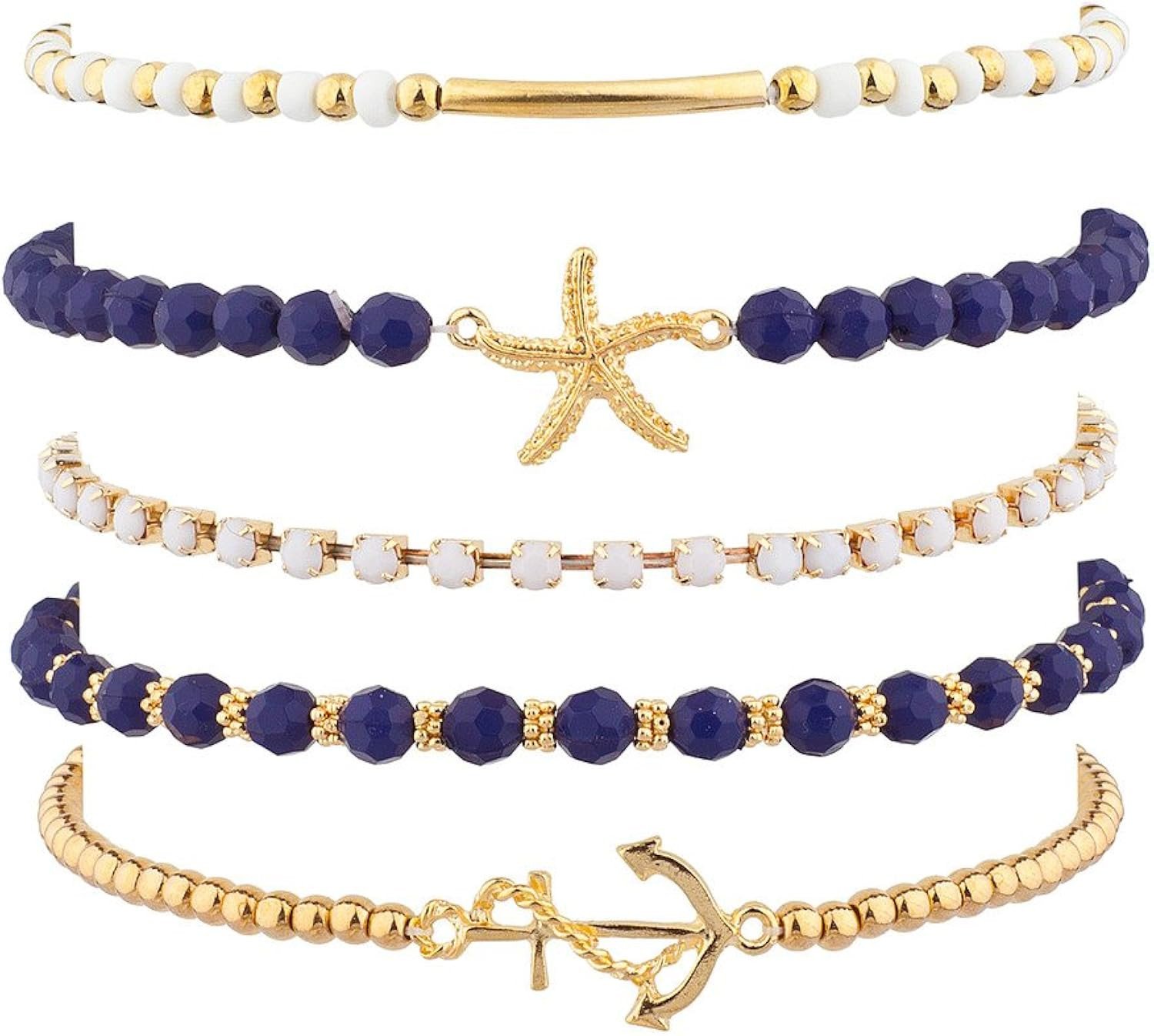 Lux Accessories Navy Nautical Starfish Anchor Arm Candy Set (5pc) | Amazon (US)