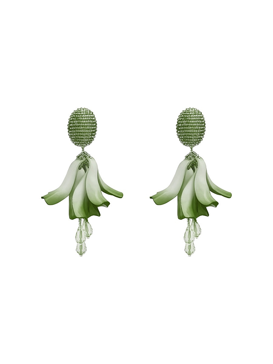 Women's 24K-Gold-Plated & Mixed-Media Petal Drop Earrings - Sage | Saks Fifth Avenue