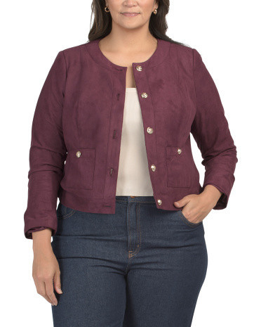 Faux Suede Button Front Jacket for Women | Polyester/Suede | Marshalls