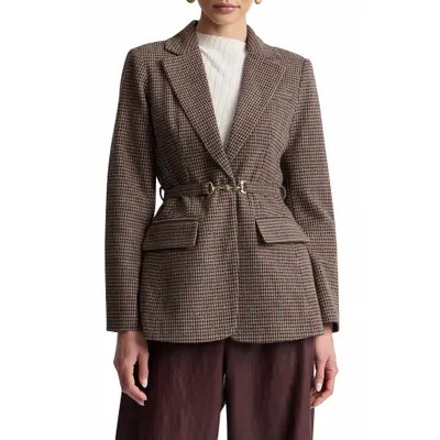 Avec Les Filles Belted Houndstooth Blazer in Brown Multi at Nordstrom, Size Medium | Nordstrom