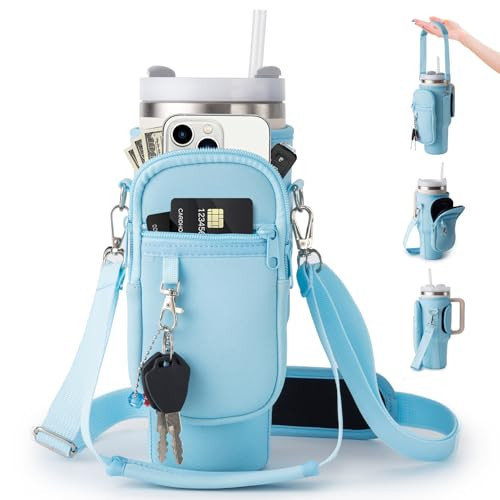 linmaya Water Bottle Carrier Bag with Phone Pocket for Stanley Cup 40/30oz,Insulated Neoprene Water Bottle Holder Cross-boday Bag with Adjustable Shoulder & Handheld Strap Stanley Cup Accessories | Amazon (US)