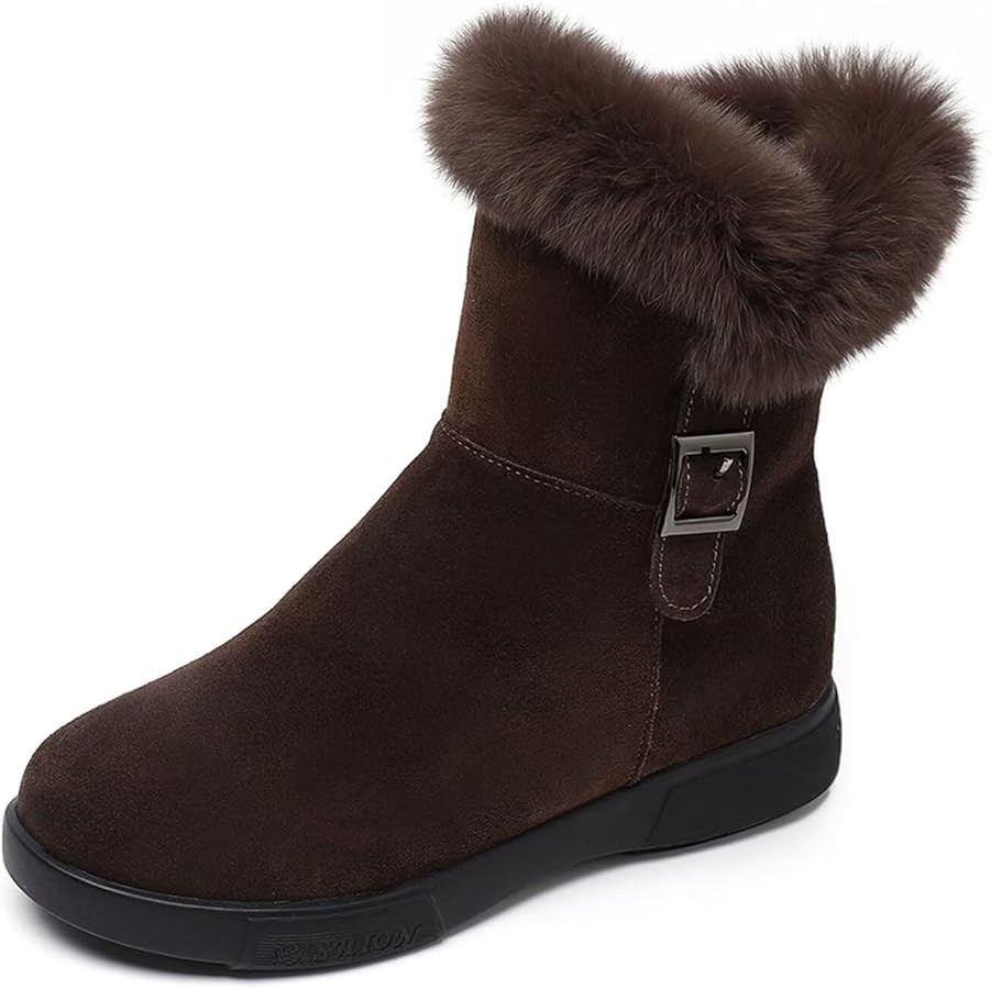 Agodor Women Snow Boots,Winter Shoes,Warm Faux Fur Round Toe Low Heels Side Zipper Outdoor Non-Sl... | Amazon (US)