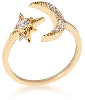 Artilady Cz Moon Star Rings for Women - Open Ring AAAA Cubic Zirconia Moon and Star Open Band Rin... | Amazon (US)