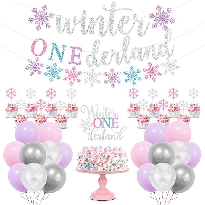 Winter Onederland 1st Birthday Party Decorations, Glitter Pink Purple Silver Winter Onederland Ba... | Amazon (US)