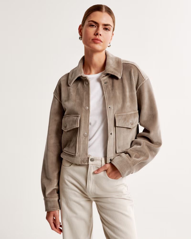Cropped Corduroy Velour Shirt Jacket | Abercrombie & Fitch (US)