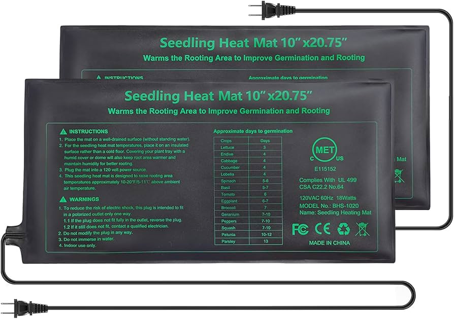 Bestio Seedling Heat Mat,Waterproof Plant Heating Mat 10" x 20.75" 2 Pack,MET Standard Seedling M... | Amazon (CA)