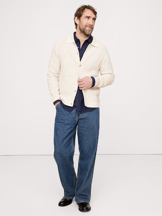 Plaid Texture Cotton Polo Cardigan | Banana Republic (US)