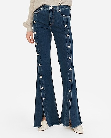 high waisted denim perfect button-up bell flare jeans | Express