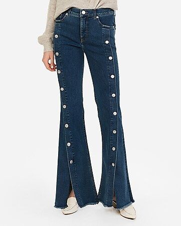 high waisted denim perfect button-up bell flare jeans | Express