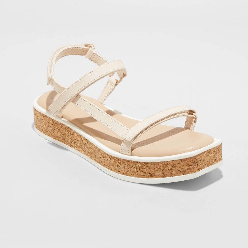 Women's Nova Wide Width Sporty Cork Platform Sandals - A New Day White 5.5W | Target