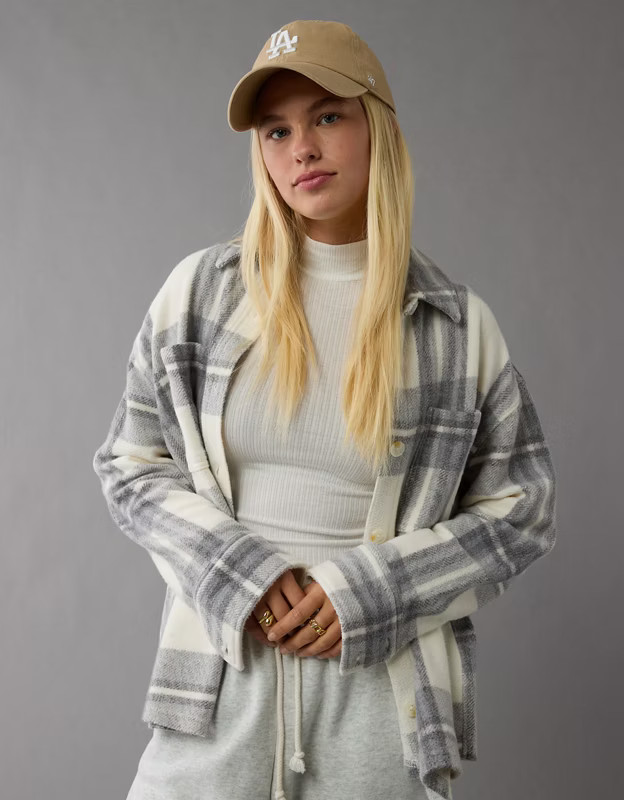 AE Fleece Plaid Shacket | American Eagle Outfitters (US & CA)
