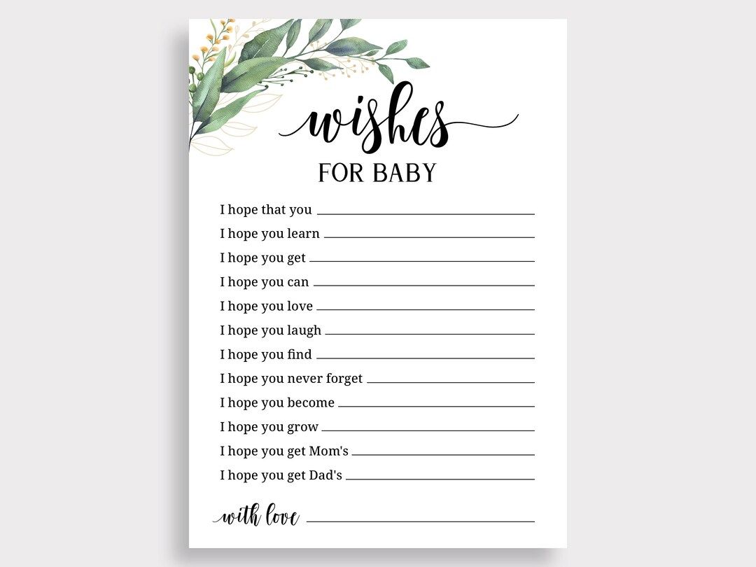 Baby Wish Cards, Wishes for Baby Printable, Greenery Baby Shower, Prayer Card, Green Leaves Baby ... | Etsy (US)
