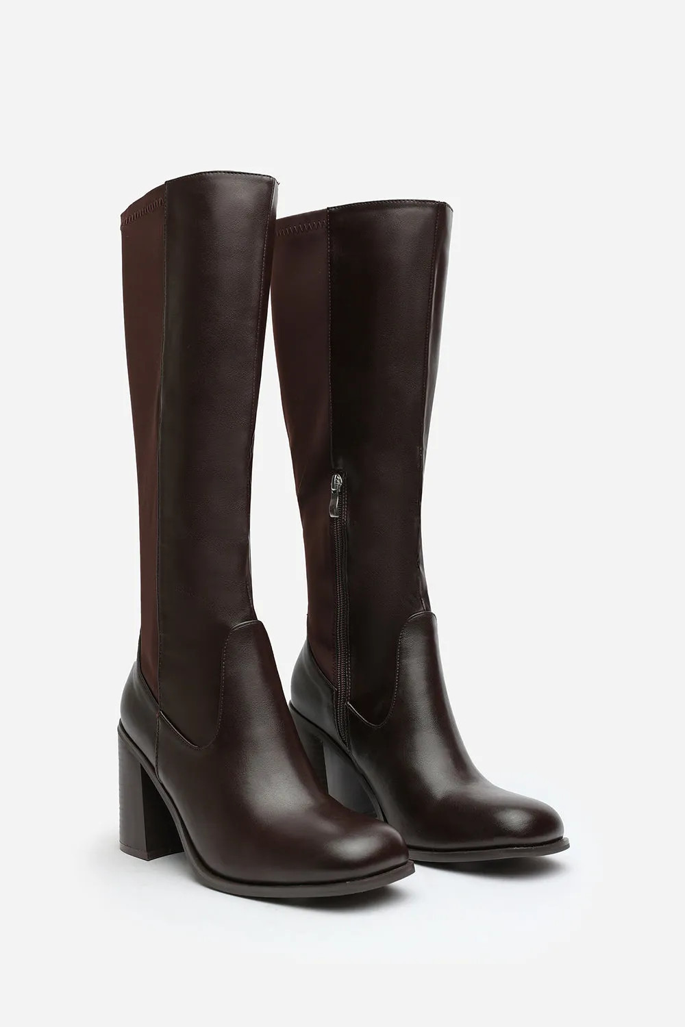 Boots | 'Zhuri' Mid Block Heel Knee High Boots With Stretch And Side Zip | Where's That From | Debenhams UK