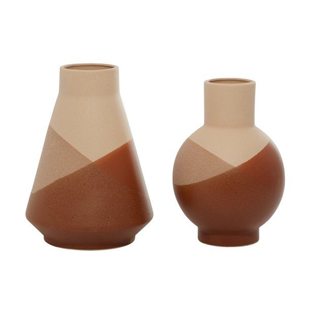 DecMode 12", 11"H Modern Ceramic Vase, Tan, 2 - Pieces | Walmart (US)