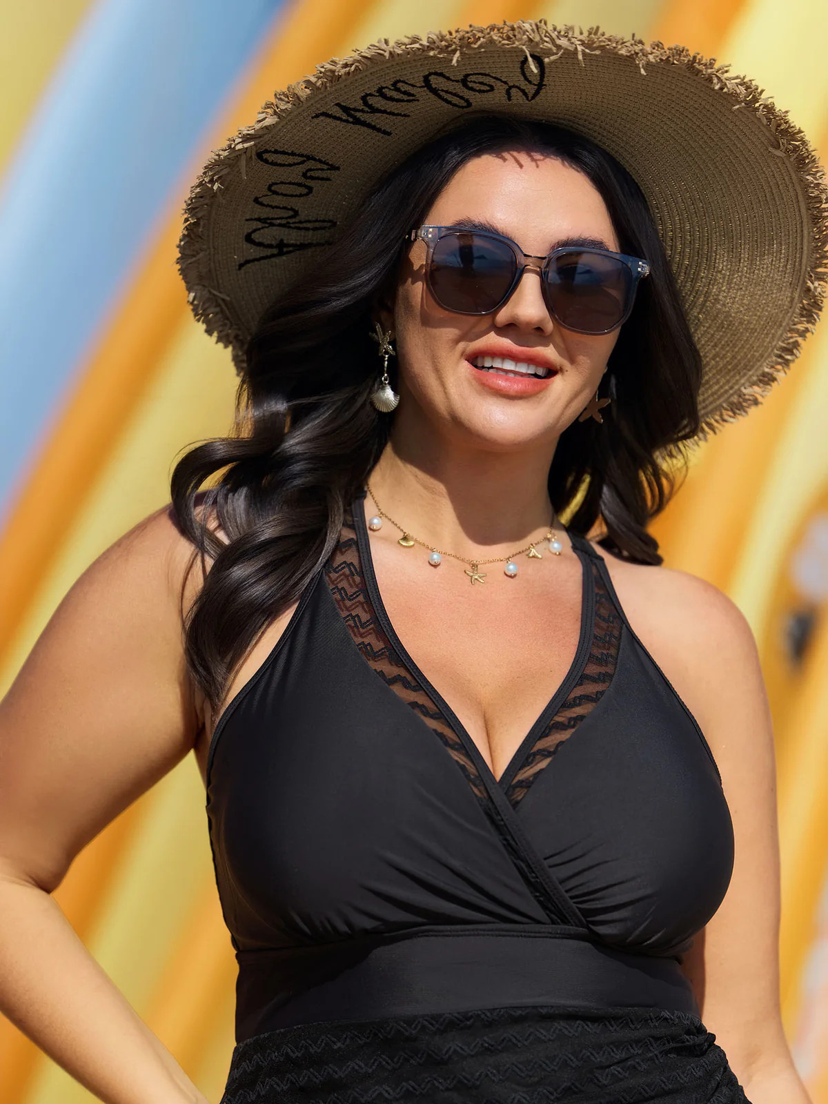 Lace Mesh Trim Adjustable Drawstring Swim Dress | Bloomchic