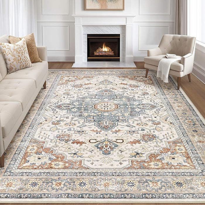 9x12 Area Rug Living Room: Washable Boho Large Neutral Vintage Soft Rugs Stain Resistant Distress... | Amazon (US)