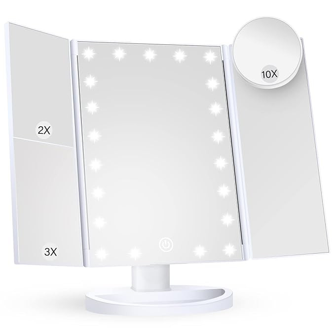 HUONUL Makeup Mirror Vanity Mirror with Lights, 2X, 3X, 10X Magnification, Touch Control, Trifold... | Amazon (US)