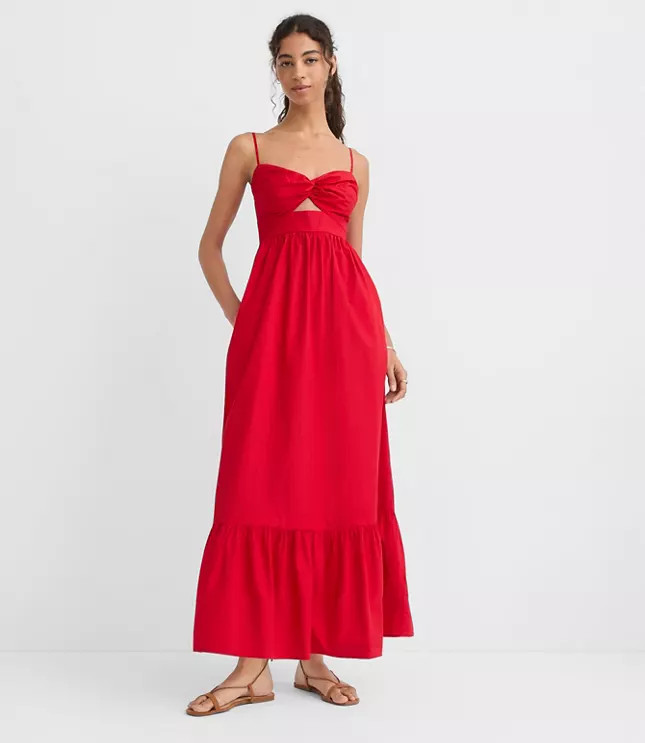 LOFT Beach Poplin Cutout Twist Maxi Pocket Dress | LOFT