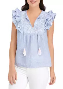 Women's Ruffle Sleeve Embroidered Top | Belk