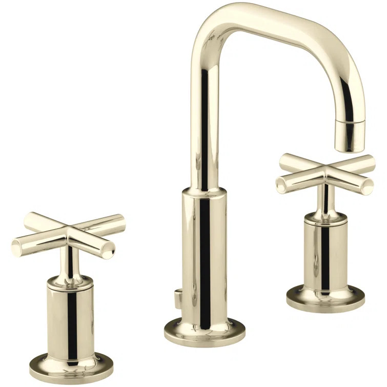 Kohler Purist® Widespread Bathroom Faucet with Pop-Up Drain Assembly, 3-Hole High Arc Cross Hand... | Wayfair North America