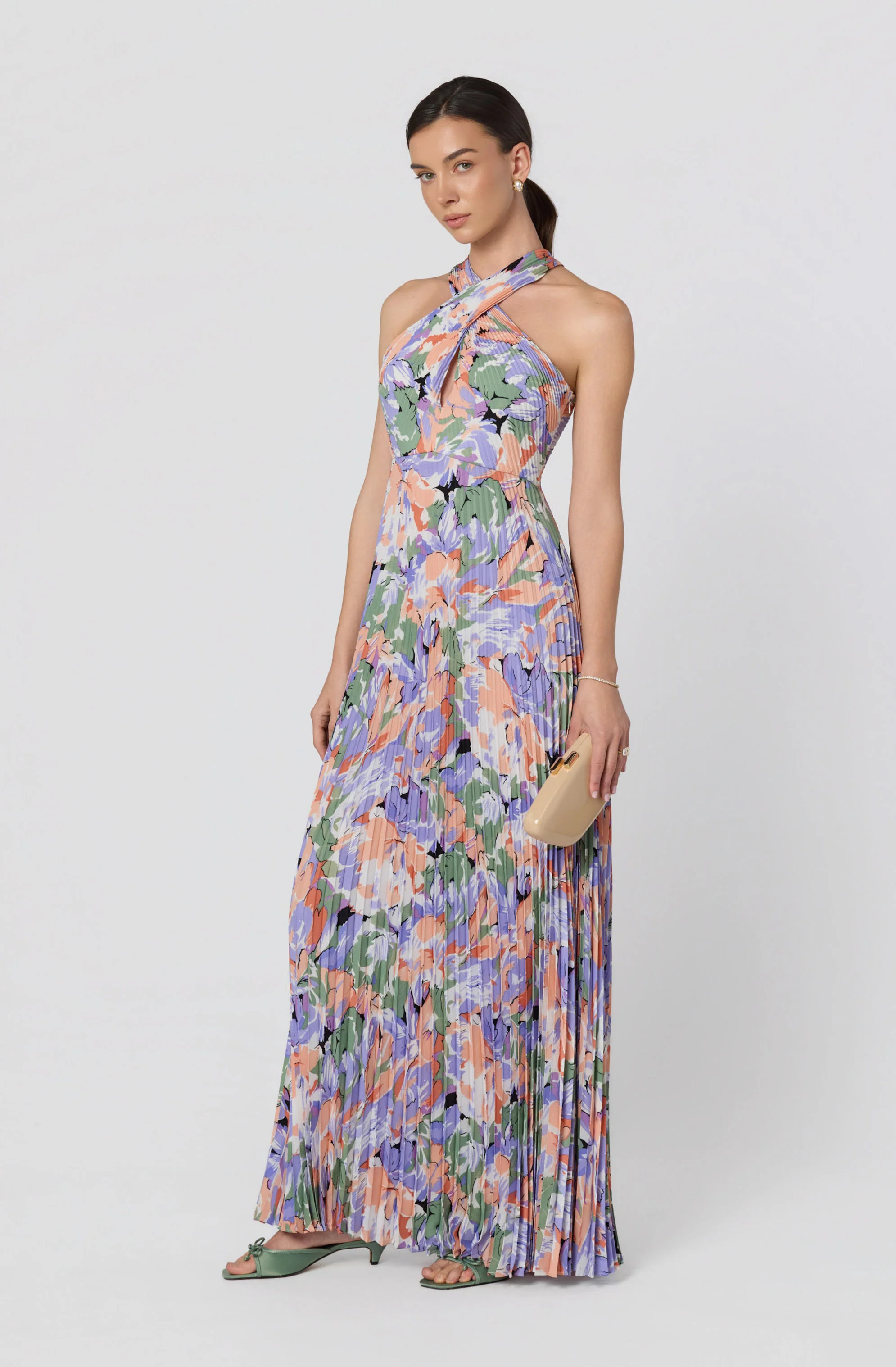 Samantha Floral Halter Pleated Gown | ASTR The Label (US)