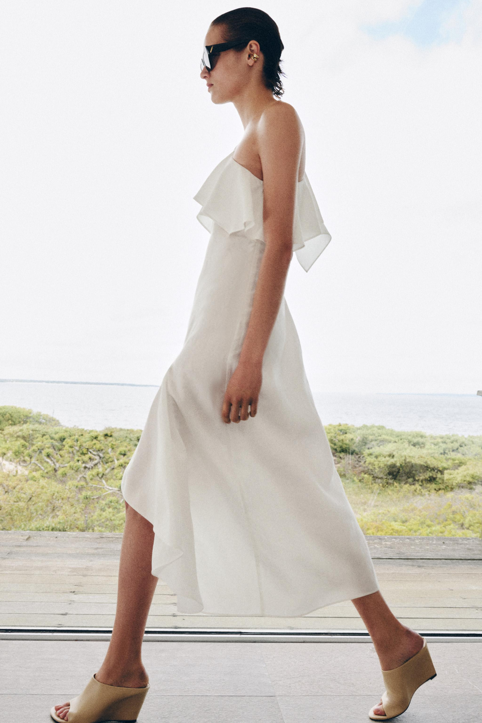 ASYMMETRIC RUFFLED LINEN BLEND DRESS ZW COLLECTION | Zara US