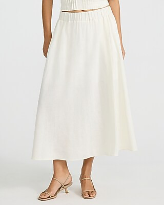 Express Plus Size Women's Linen-Blend High Waisted Pull On Wrap Midi Skirt in White XL | Express