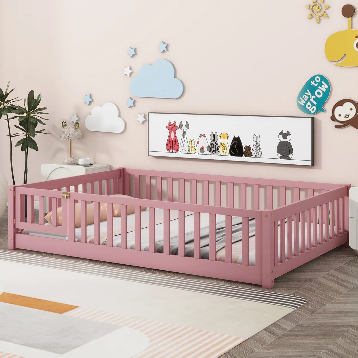 Harriet Bee Finka Kids Floor Platforms Bed With Fence and Door & Reviews | Wayfair | Wayfair North America