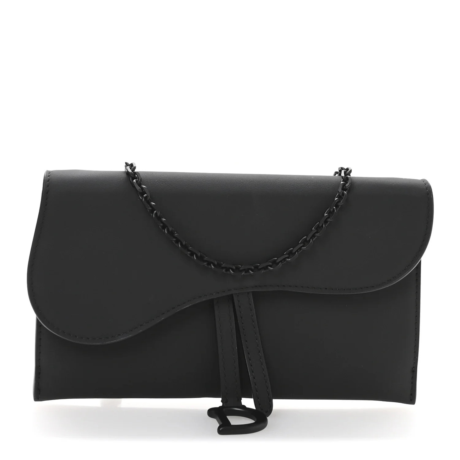 Ultra Matte Calfskin Saddle Chain Wallet Pouch Black | FASHIONPHILE (US)