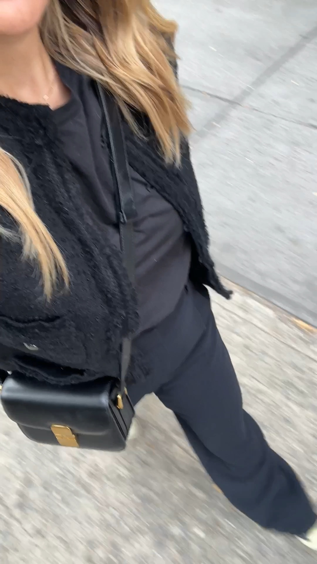 Recent fall outfits in nyc 🍎 shop them on the “shop my instagram” page on CharmedByCamille.com or on the @shop.ltk app.

- black wide leg trousers and a black tweed jacket
- black jeans, a tee, and a plaid blazer
- green trousers,  pink bag, and a teddy coat 
- my teddy coat again with the comfiest boots ever and black jeans

#LTKVideo #LTKSeasonal