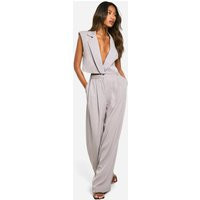 Womens Pleat Detail Tailored Wide Leg Trousers - Grey - 12 | NastyGal UK