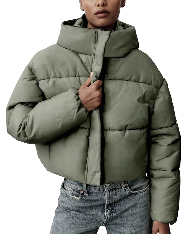 Vimyig Women's Winter Crop Hooded Puffer Jacket Baggy Warm Zip Up Short Quilted Down Jackets Oute... | Amazon (US)