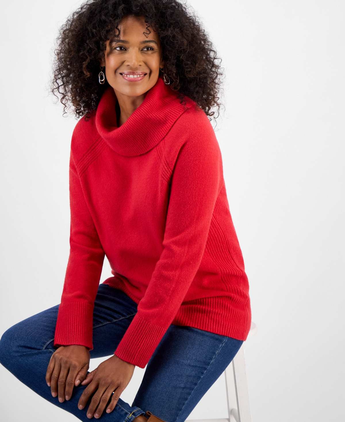 Style & Co Petite Cowl Neck Sweater, Macy's Exclusive - Tango Red | Macy's
