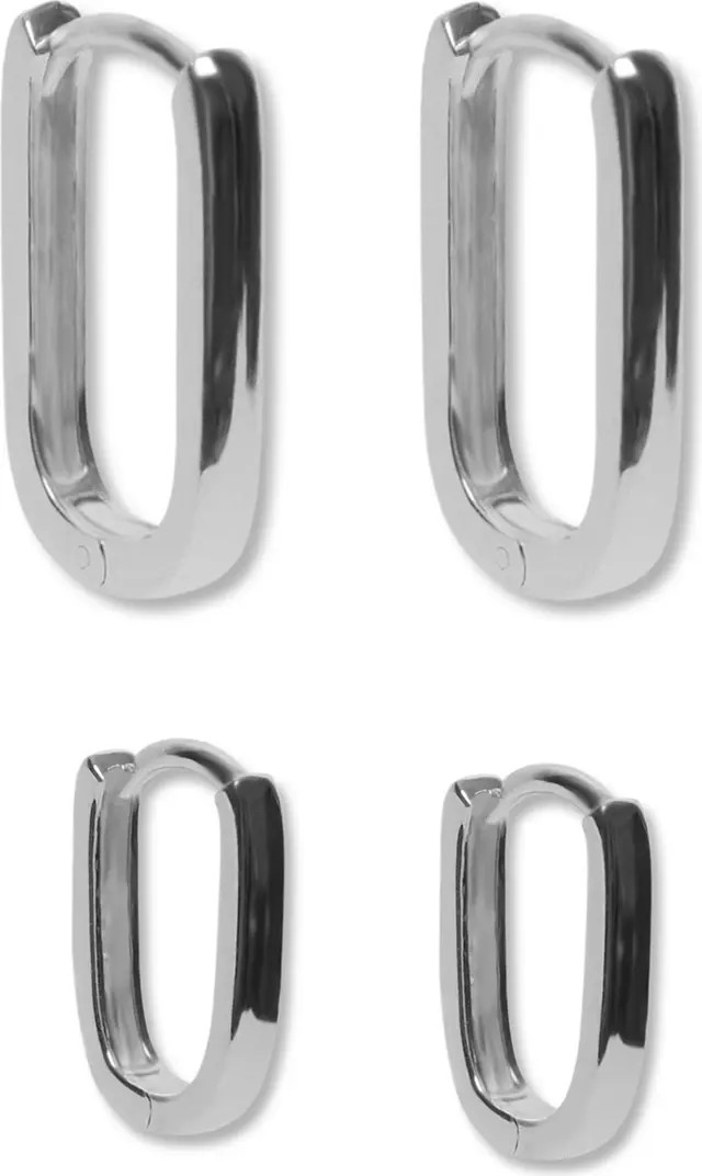Argento Vivo Sterling Silver Set of Two Oblong Hoop Earrings | Nordstrom | Nordstrom