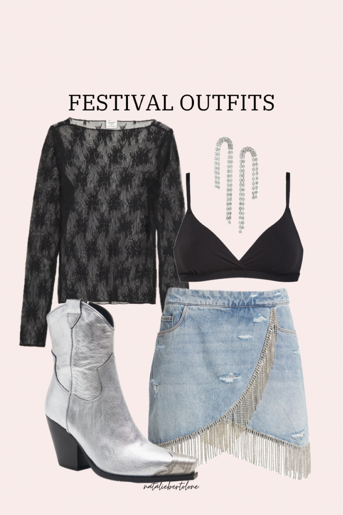 festival outfit idea. rhinestone skirt. silver cowboy boots. lace top  

#LTKstyletip #LTKfindsunder50 #LTKFestival