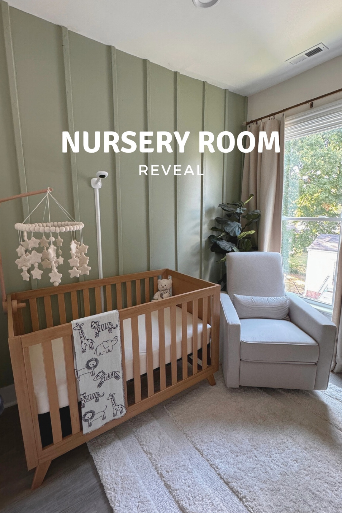 Nursery room reveal ✨ 

Davinci Piper glider Chair and Otto convertible crib, Pottery barn kids felt star mobile, Nanit pro baby monitor, Wayfair cream rug, Blackout curtains 

#LTKBump #LTKBaby #LTKHome