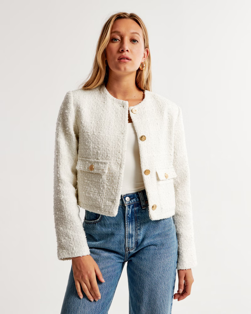 Collarless Tweed Jacket | Abercrombie & Fitch (US)