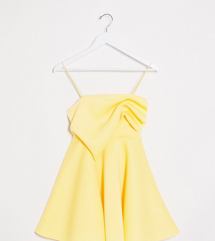 ASOS DESIGN Petite exclusive tuck detail cami skater mini dress in lemon-Yellow | ASOS (Global)