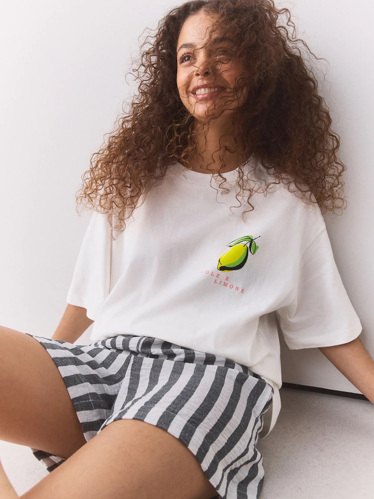 Buy White Lemon Graphic Print Crew Neck T-Shirt from Next Belgium | Next EU